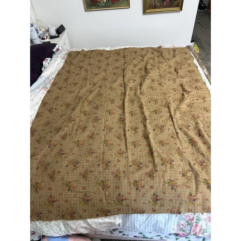 Vintage Flour Sack Fabric Dark Beige/ Brown Floral MCM Cottage Flowers Cotton